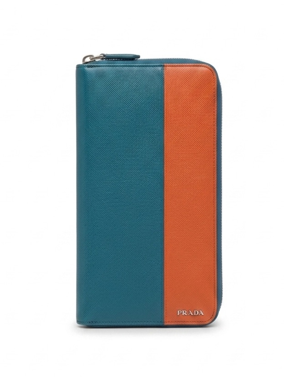 PRADA | AUTHENTIC LONG ZIP WALLET IN ORANGE AND TEAL